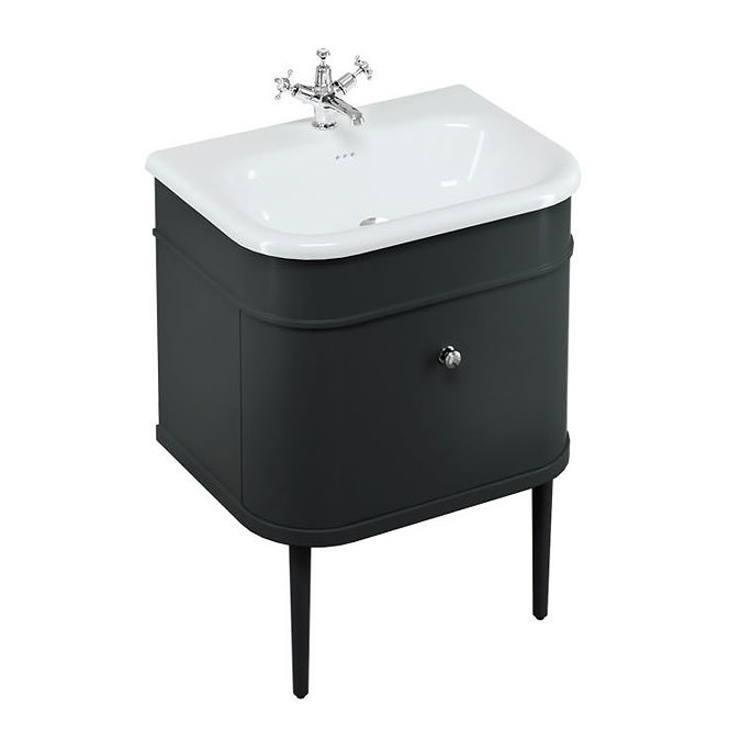 Burlington Chalfont 650mm Matt Black Single Drawer Vanity Unit with Chrome Handle + Matt Black Legs 