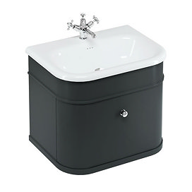 Burlington Chalfont 650mm Matt Black Wall Hung Single Drawer Vanity Unit with Chrome Handle Large Im