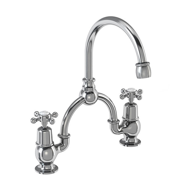 Burlington - Claremont 2TH Bridge Curved Spout Basin Mixer (230mm centers) w Invisible Overflow Large Image