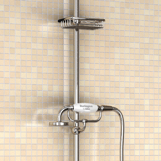 Burlington Claremont Angled Bath Shower Mixer w Riser, Curved Arm, 9" Rose & Handset Feature Large I