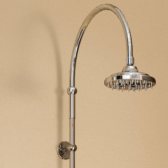 Burlington Claremont Angled Wall Mounted Bath Shower Mixer, Curved Arm w Rigid Riser & 6" Rose Profile Large Image