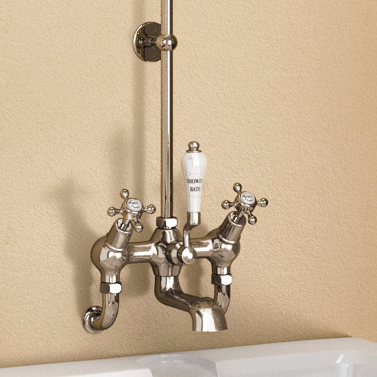 Burlington Claremont Angled Wall Mounted Bath Shower Mixer, Curved Arm w Rigid Riser & 6" Rose Feature Large Image
