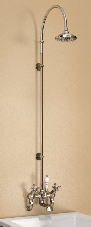 Burlington Claremont Angled Wall Mounted Bath Shower Mixer, Curved Arm w Rigid Riser & 6" Rose Large Image