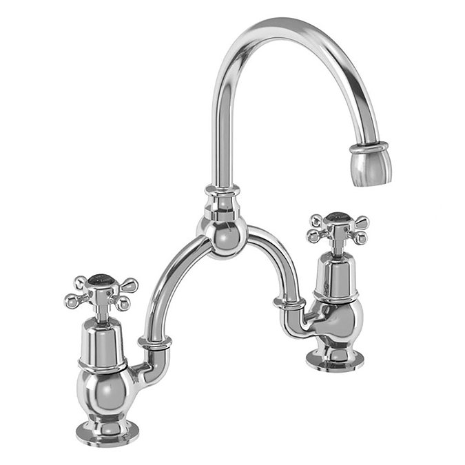 Burlington Claremont Black 2TH Bridge Curved Spout Basin Mixer (230mm centers) Large Image