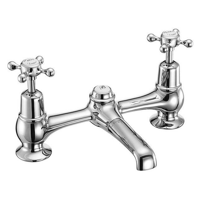 Burlington Claremont - Chrome 2 Tap Hole Bridge Basin Mixer with Plug & Chain - CL10 Profile Large Image