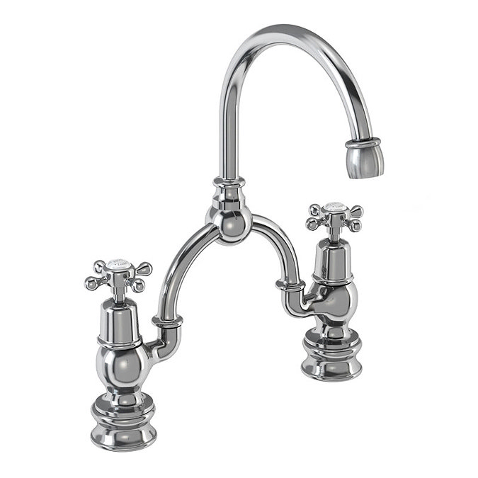 Burlington - Claremont Regent 2TH Bridge Curved Spout Basin Mixer (230mm centers) w Invisible Overflow Large Image