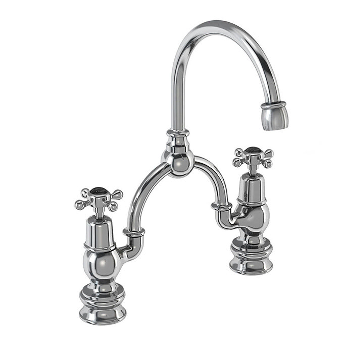 Burlington Claremont Regent Black 2TH Bridge Curved Spout Basin Mixer (230mm centers) Large Image