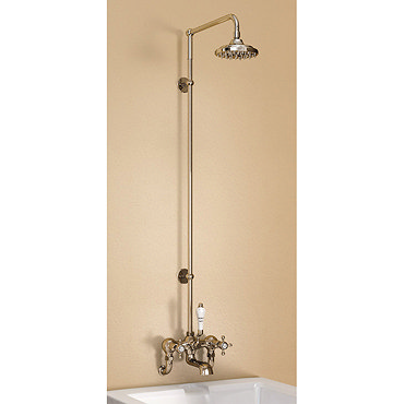 Burlington Claremont Wall Mounted Bath Shower Mixer w Rigid Riser, Straight Arm & 6" Rose Profile La
