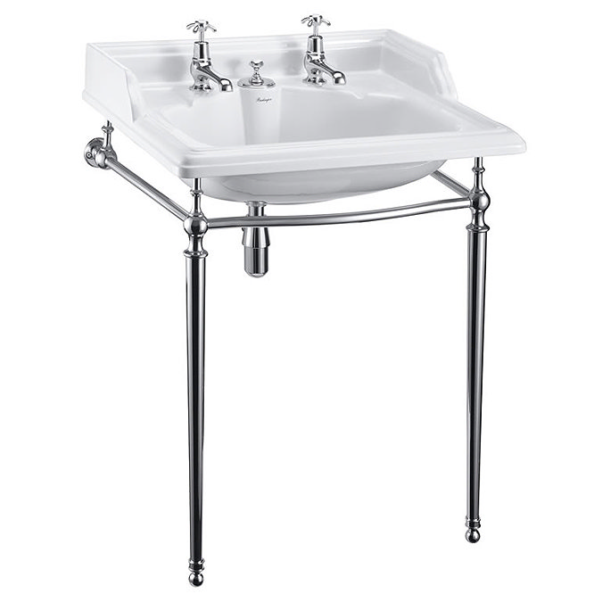 Burlington Classic 2TH Basin with Invisible Overflow/Waste and Chrome Wash Stand Large Image