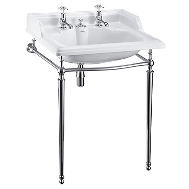 Burlington Classic 2TH Basin with Invisible Overflow/Waste and Chrome Wash Stand Profile Large Image