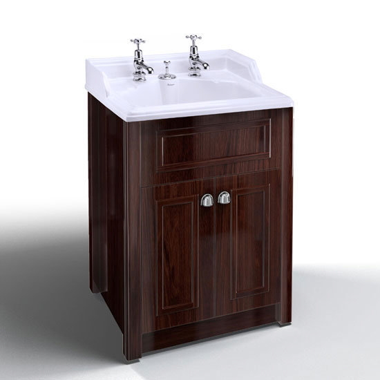 Burlington Classic 2TH Basin with Invisible Overflow Waste with Vanity Unit - Mahogany Large Image