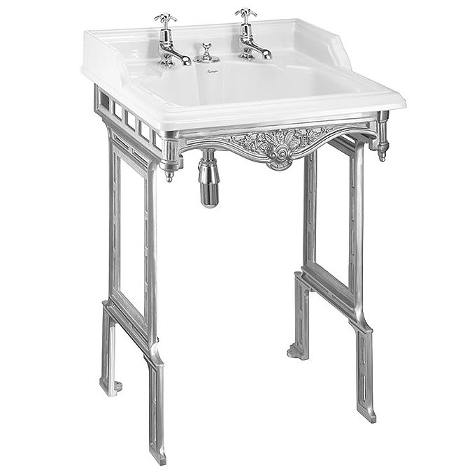 Burlington Classic 65cm Invisible Overflow Basin with Polished Aluminium Wash Stand Large Image