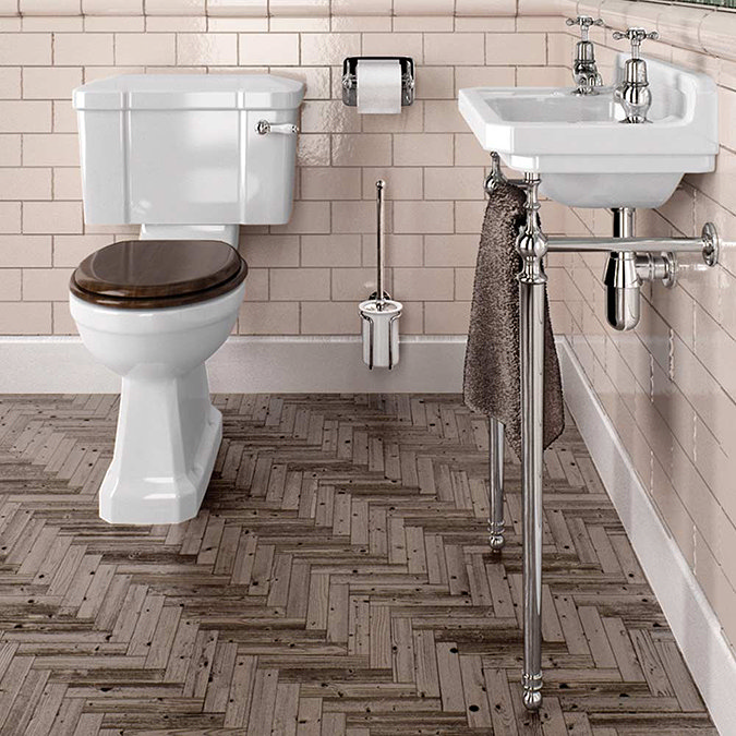 Burlington Cloakroom Slimline Toilet + Edwardian Basin inc. Wash Stand Large Image