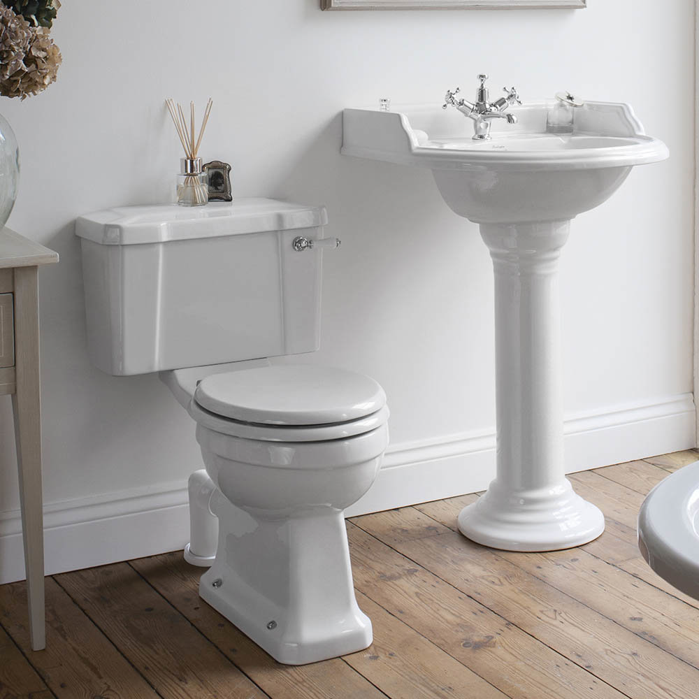 Burlington Close Coupled Traditional Toilet Ceramic Lever Flush At