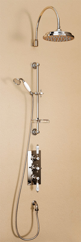 Burlington Clyde Claremont Valve w Curved Arm, 9" Rose & Slider Rail Kit - Brass Backplate Profile Large Image