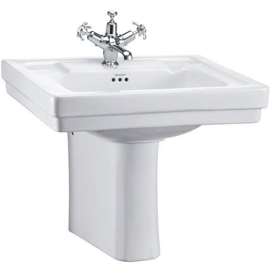 Burlington Contemporary Medium Basin and Semi Pedestal - Various Tap Hole Options Large Image