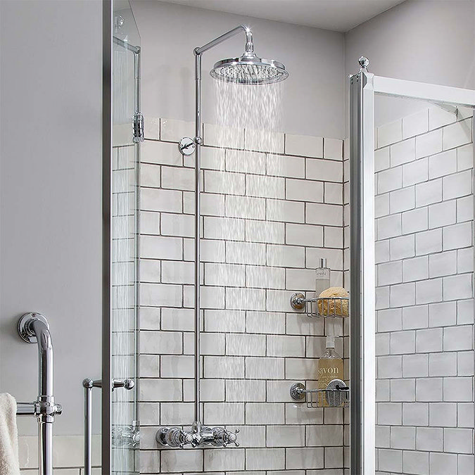 Burlington Eden Thermostatic Single Outlet Exposed Shower Bar Valve & Rigid Riser with Fixed Head  Standard Large Image