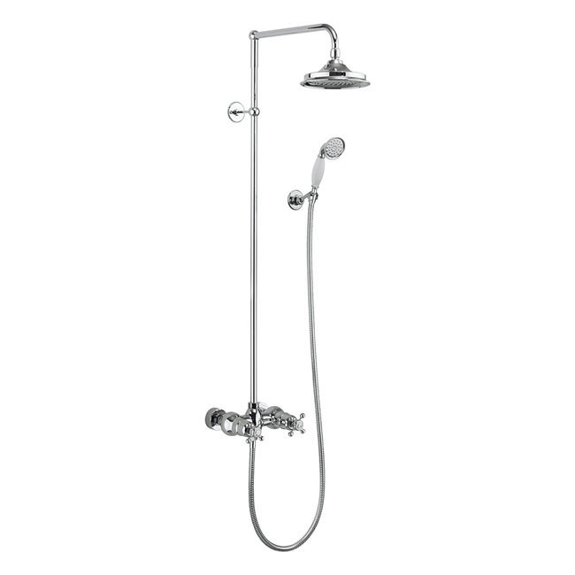 Burlington Eden Thermostatic Two Outlet Exposed Shower Bar Valve, Rigid Riser & Kit with Fixed Head 