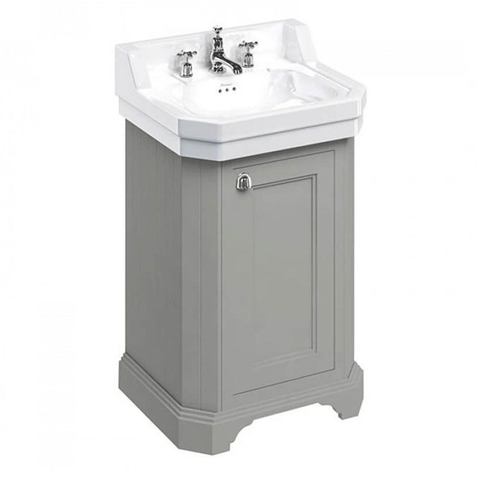 Burlington Edwardian 560mm 3TH Dark Olive Freestanding Cloakroom Vanity Unit & Basin Large Image