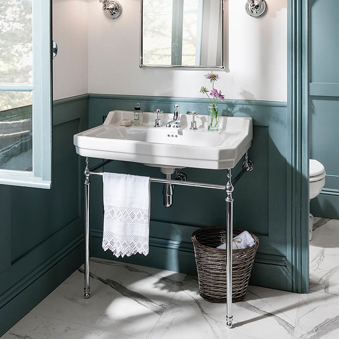 Burlington Edwardian 80cm Basin and Chrome Wash Stand - Various Tap Hole Options  Feature Large Image