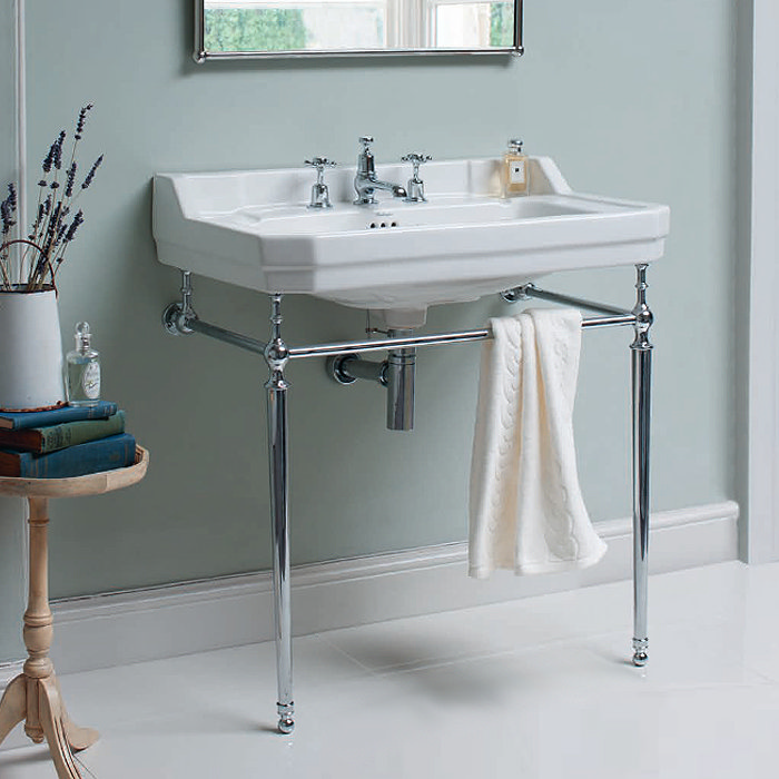 Burlington Edwardian 80cm Basin and Chrome Wash Stand - Various Tap Hole Options Profile Large Image