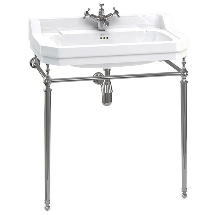 Burlington Edwardian 80cm Basin and Chrome Wash Stand - Various Tap Hole Options Large Image