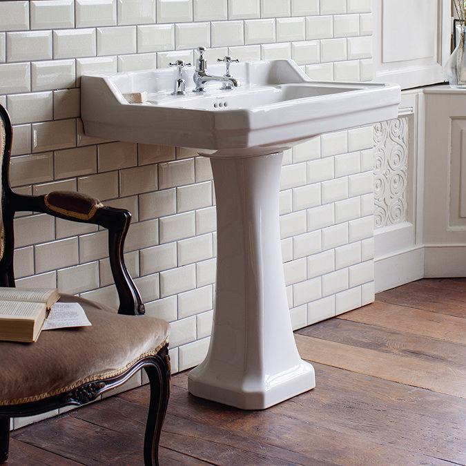 Burlington Edwardian 80cm Basin and Pedestal - Various Tap Hole Options Profile Large Image