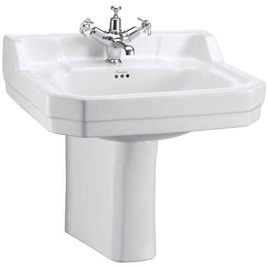 Burlington Edwardian Medium Basin and Semi Pedestal - Various Tap Hole Options Large Image