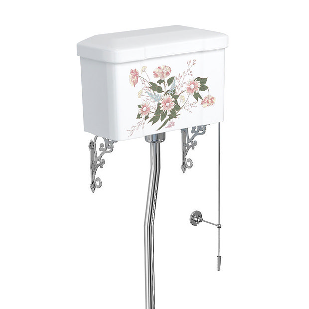 Burlington English Garden High Level Toilet and Cistern with Pull Rod Flush  - P2D-C5D-T30CHR at Victorian Plumbing UK