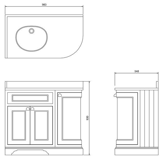 Burlington Floor Standing Corner Vanity Unit - Matt Black - Left Hand 1000mm with Carrara White Worktop