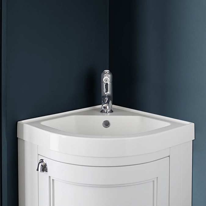 Burlington Freestanding 43cm Corner Vanity Unit & Basin - Dark Olive  In Bathroom Large Image