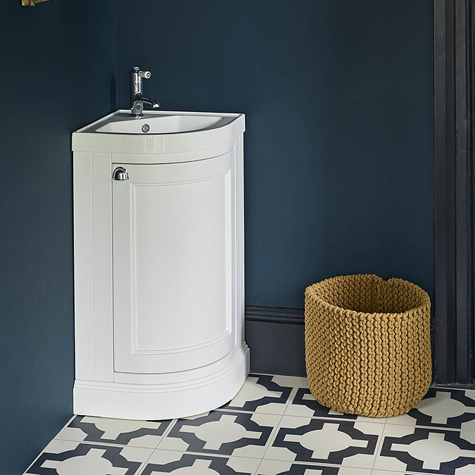 Burlington Freestanding 43cm Corner Vanity Unit & Basin - Sand Feature Large Image
