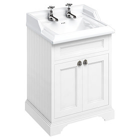 Burlington 65 2-Door Vanity Unit & Classic Basin (Matt White - 2 Tap Hole) Large Image