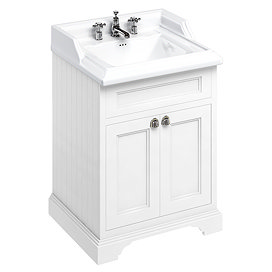 Burlington 65 2-Door Vanity Unit & Classic Basin (Matt White - 3 Tap Hole) Large Image