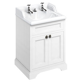 Burlington 65 2-Door Vanity Unit & Classic Invisible Overflow/Waste Basin (Matt White - 2 Tap Hole)