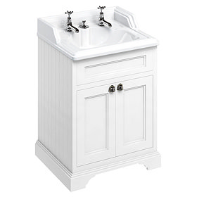 Burlington 65 2-Door Vanity Unit & Classic Invisible Overflow/Waste Basin (Matt White - 2 Tap Hole) 