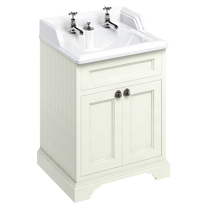 Burlington 65 2-Door Vanity Unit & Classic Invisible Overflow/Waste Basin (Sand - 2 Tap Hole) Large