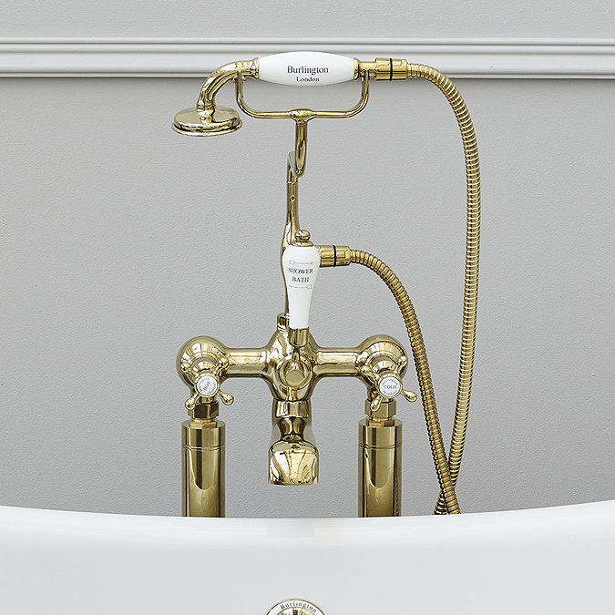 Burlington Gold Claremont Deck Mounted Bath Shower Mixer Profile Large Image