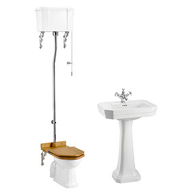 Burlington High Level WC w/ Victorian Large Basin & Pedestal - Various Tap Hole Options Large Image