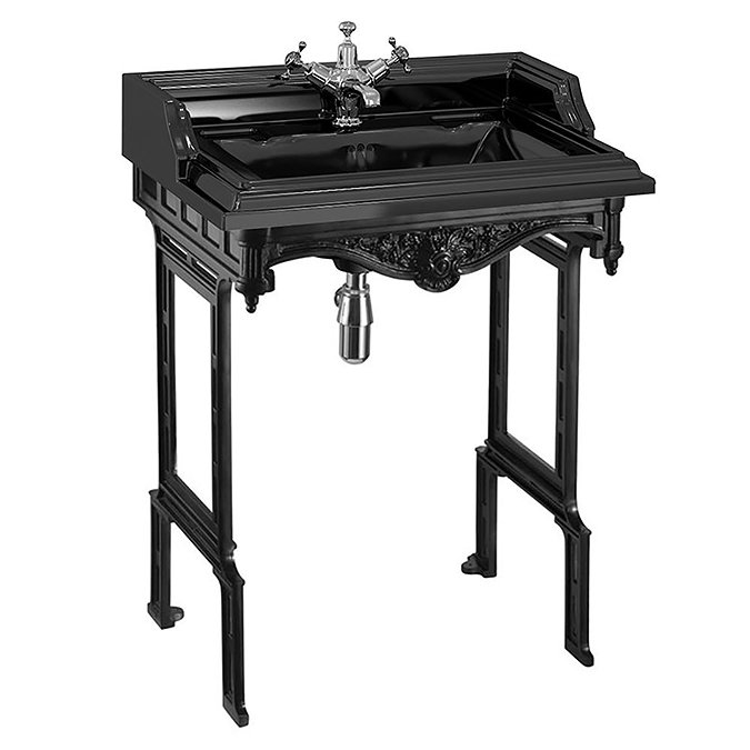 Burlington Jet Black Classic 65cm Basin & Black Aluminium Basin Stand Profile Large Image