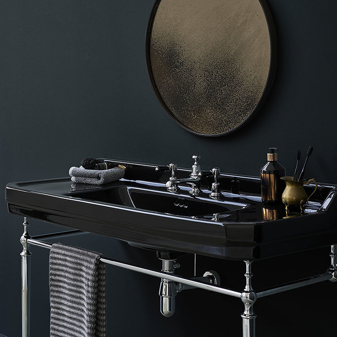 Burlington Jet Black Edwardian 3TH 120cm Basin & Chrome Wash Stand  Profile Large Image