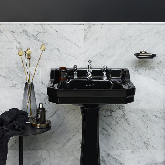 Burlington Jet Black Edwardian 56cm Basin with Standard Pedestal  Profile Large Image