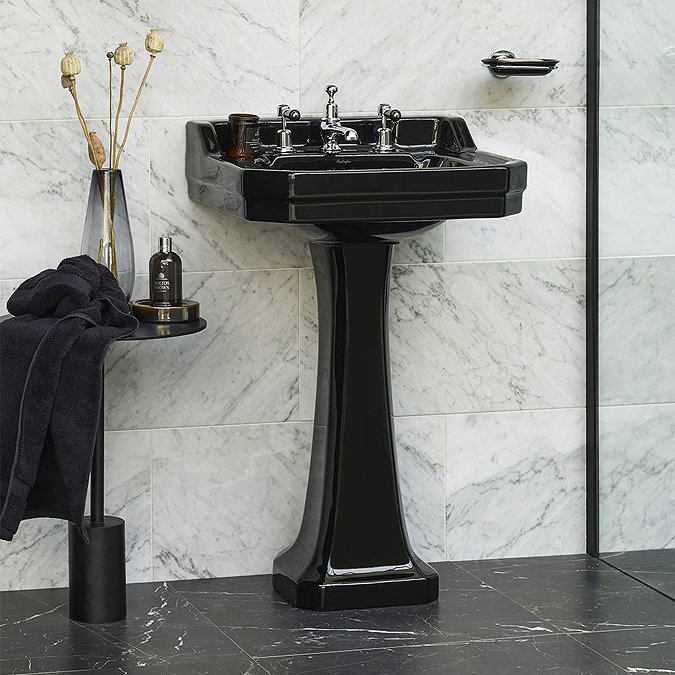 Burlington Jet Black Edwardian 56cm Basin with Standard Pedestal  Feature Large Image