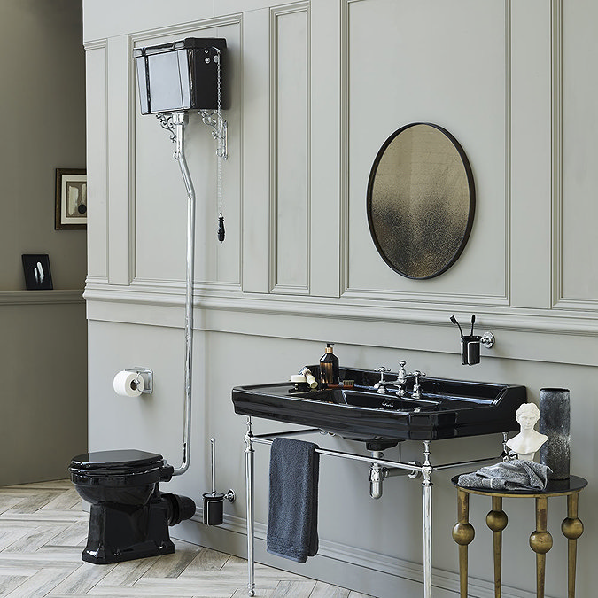 Burlington Jet Black High Level Toilet with Single Flush Ceramic Cistern  Profile Large Image