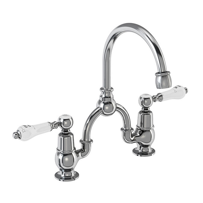 Burlington Kensington Bridge Curved Spout Basin Mixer (200mm centers) w Plug & Chain Large Image