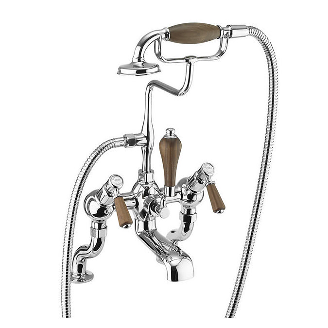 Burlington Kensington Walnut Angled Deck Mounted Bath Shower Mixer Large Image