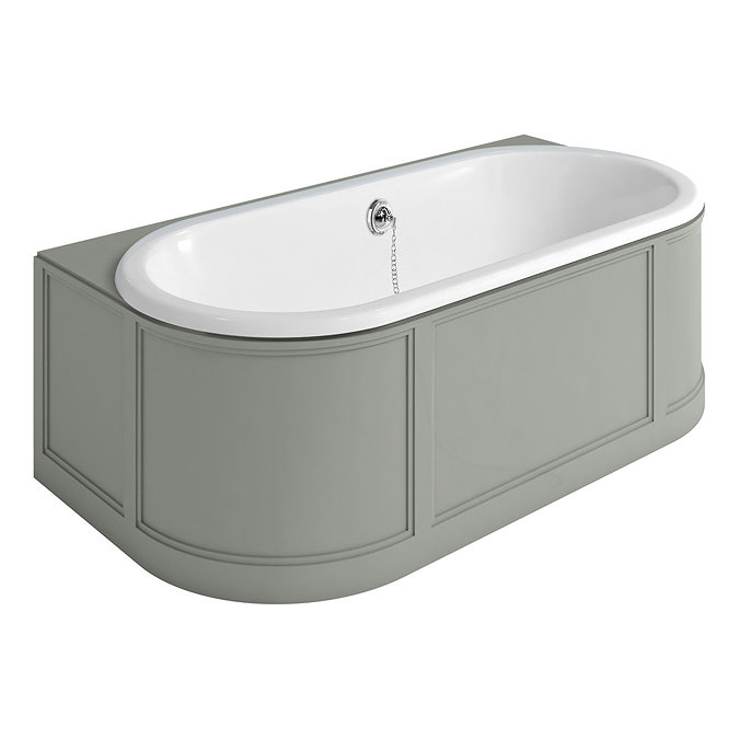 Burlington London 1800mm Back to Wall Bath with Curved Surround & Waste - Dark Olive Large Image