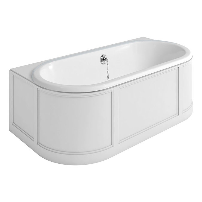 Burlington London 1800mm Back to Wall Bath with Curved Surround & Waste - Matt White Large Image