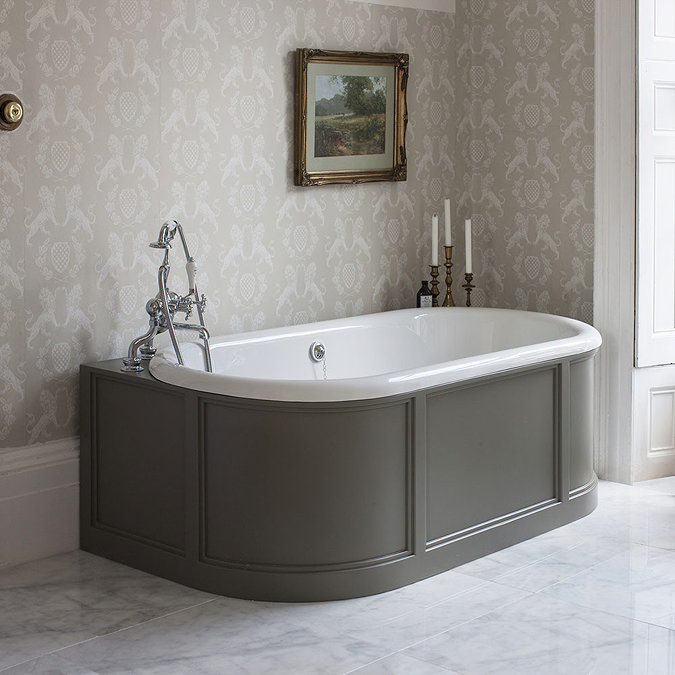 Burlington London 1800mm Back to Wall Bath with Curved Surround & Waste - Sand Profile Large Image