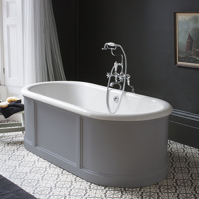 Burlington London 1800mm Bath with Curved Surround & Waste - Classic Grey Large Image